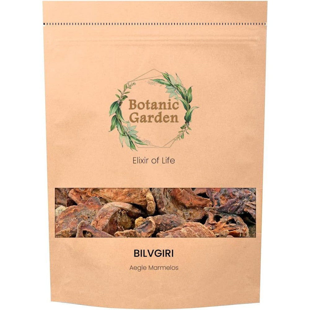 Botanic Garden Raw Bilva Bael Fruit Herb 100g bag front view showing dried Aegle marmelos slices.
