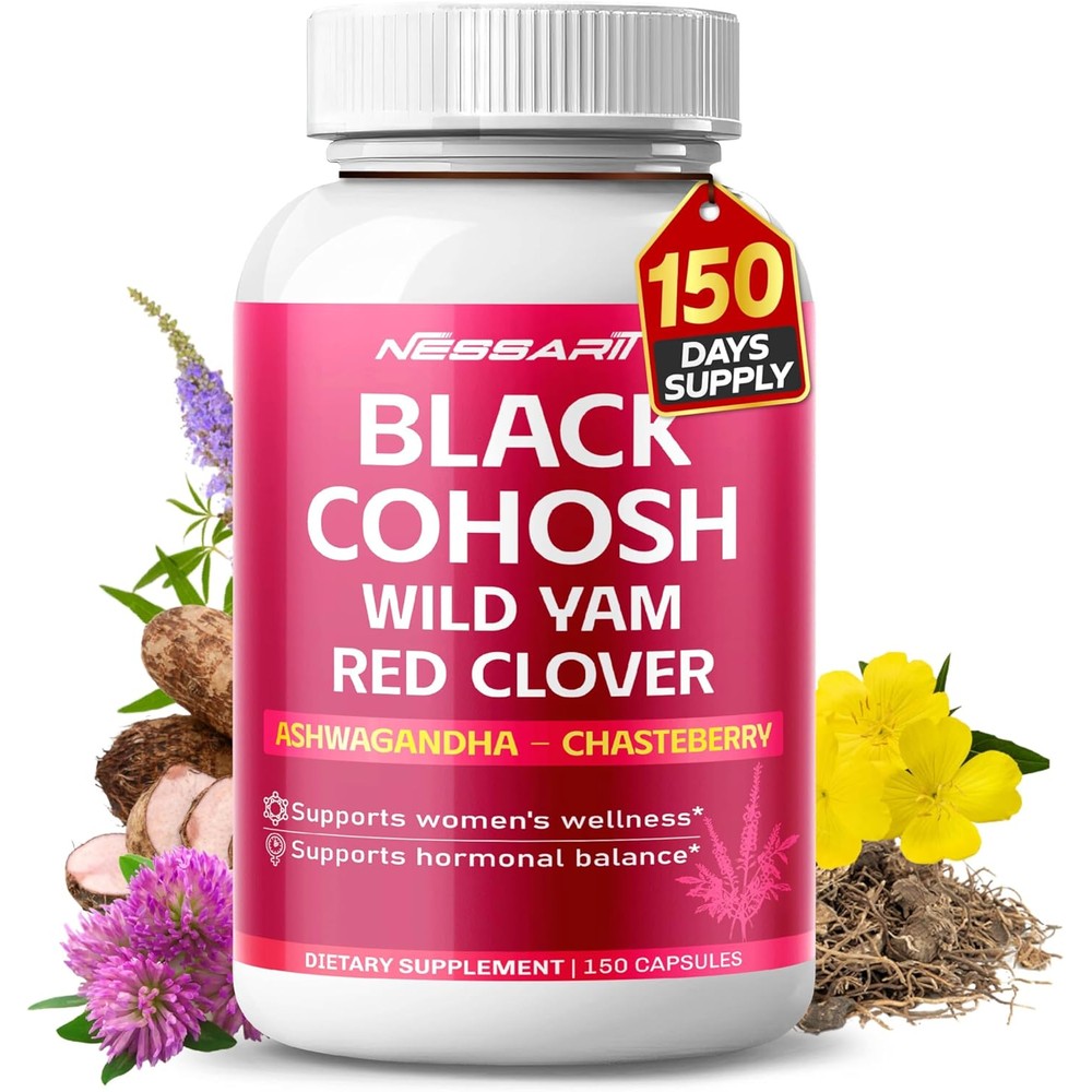 NESSARIT Black Cohosh 9600mg Hormone Balance Support, Chasteberry, 150 Capsules