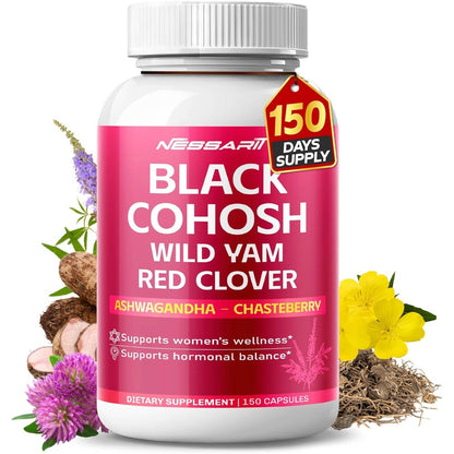 NESSARIT Black Cohosh 9600mg Hormone Balance Support, Chasteberry, 150 Capsules