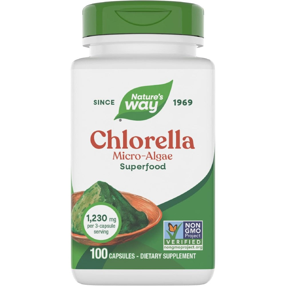 Nature's Way Chlorella Micro Algae 1230 mg vegetarian capsules bottle front view