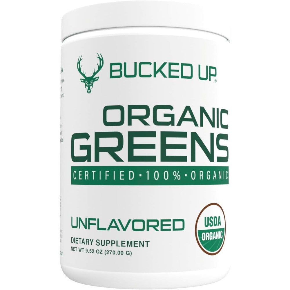 Bucked Up Organic Greens Unflavored Superfood Powder tub front view