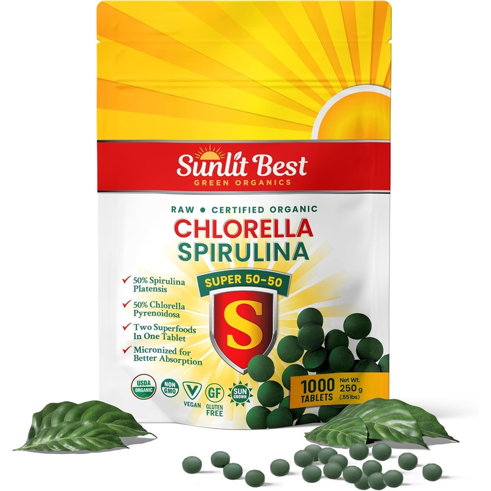 Sunlit Best Green Organics Chlorella Spirulina 1000 tablets front view