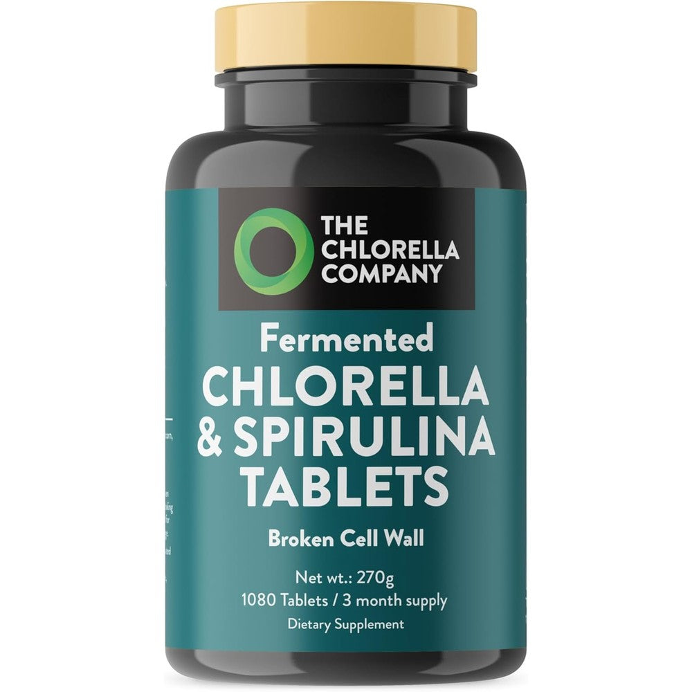The Chlorella Company Fermented Chlorella and Spirulina tablets bottle front view