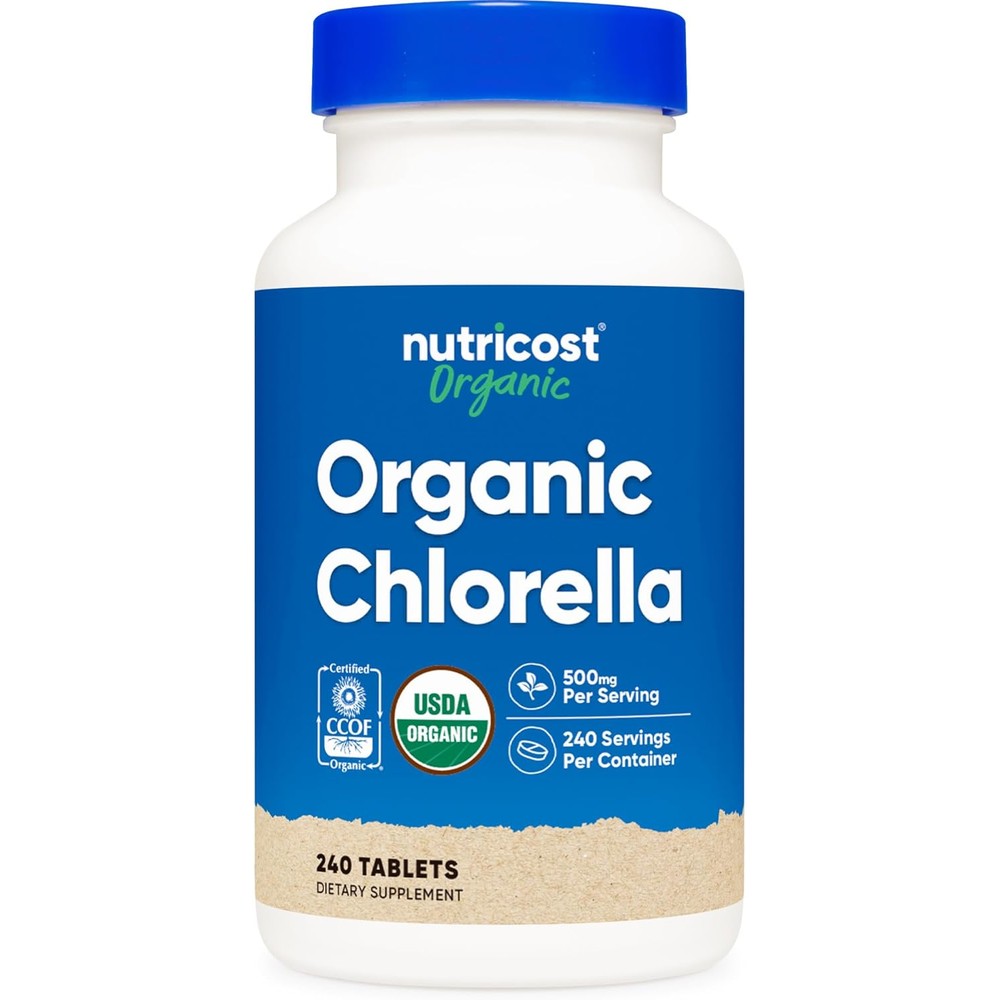 Nutricost Organic Chlorella 500mg 240 Tablets front view bottle
