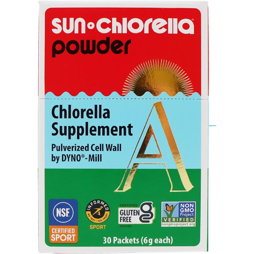 Sun Chlorella Powder Green Algae Superfood 30 Packets front view