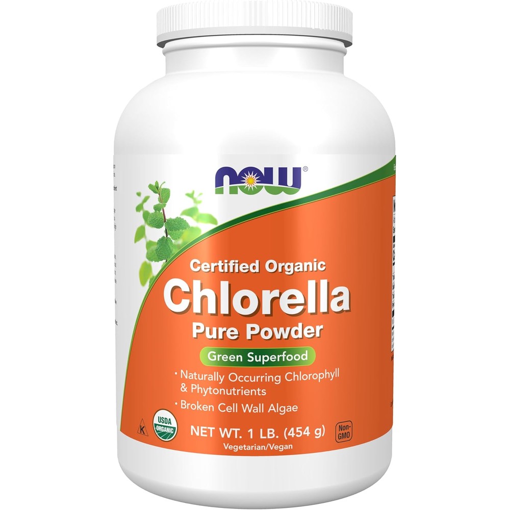Now Foods Organic Chlorella Pure Powder front view bottle
