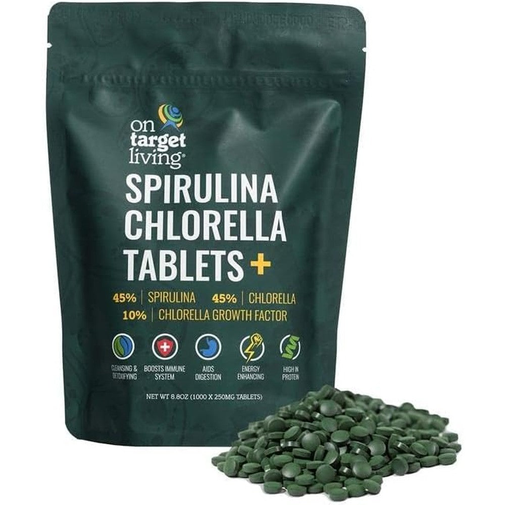 On Target Living Spirulina Chlorella CGF front view bottle