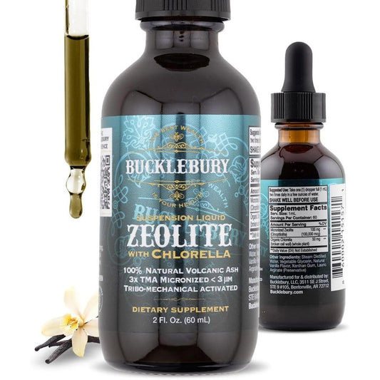Bucklebury Zeolite Liquid Suspension with Chlorella front view bottle