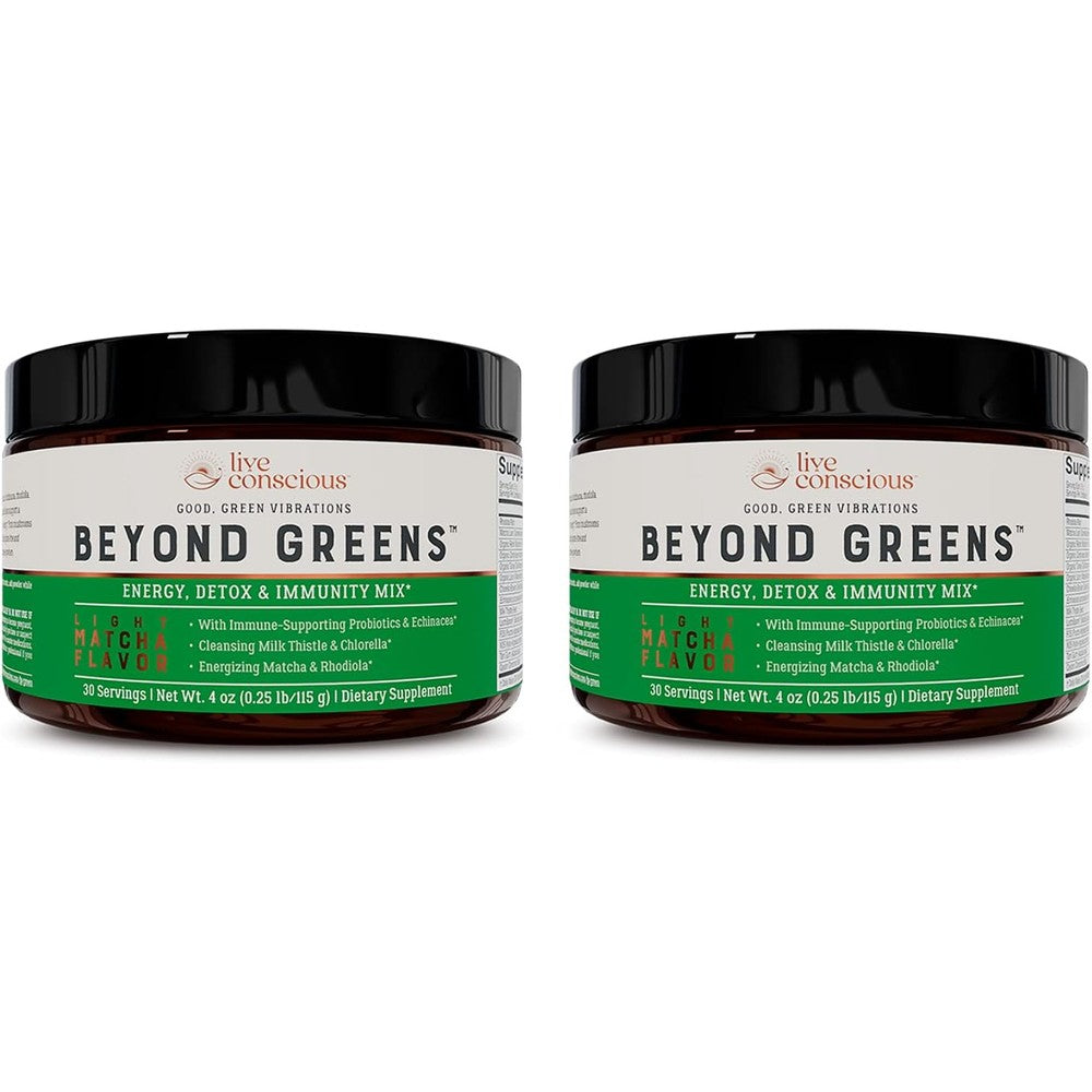 Live Conscious Beyond Greens superfood powder front jar view