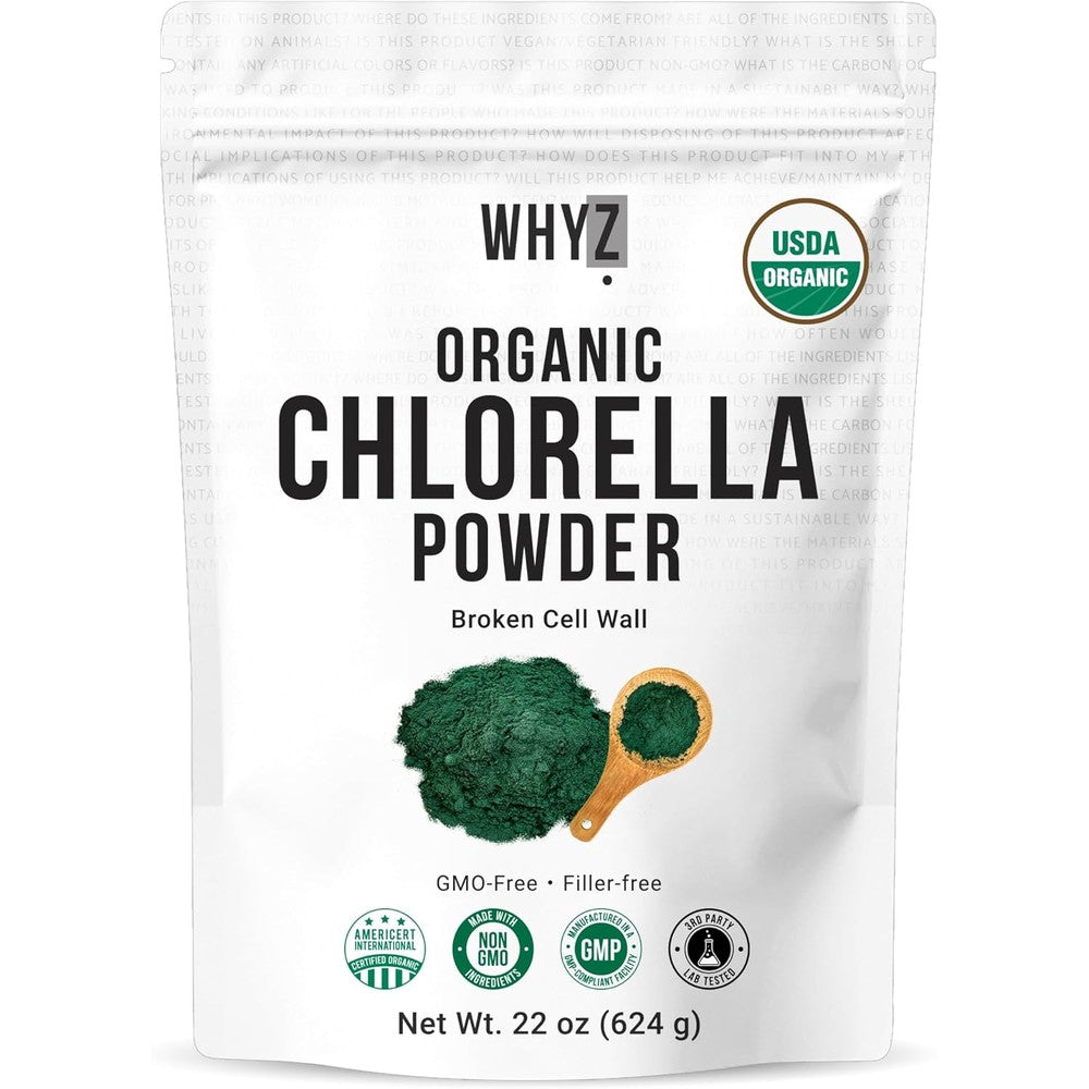 Whyz Organic Chlorella Powder 22 Ounce front view