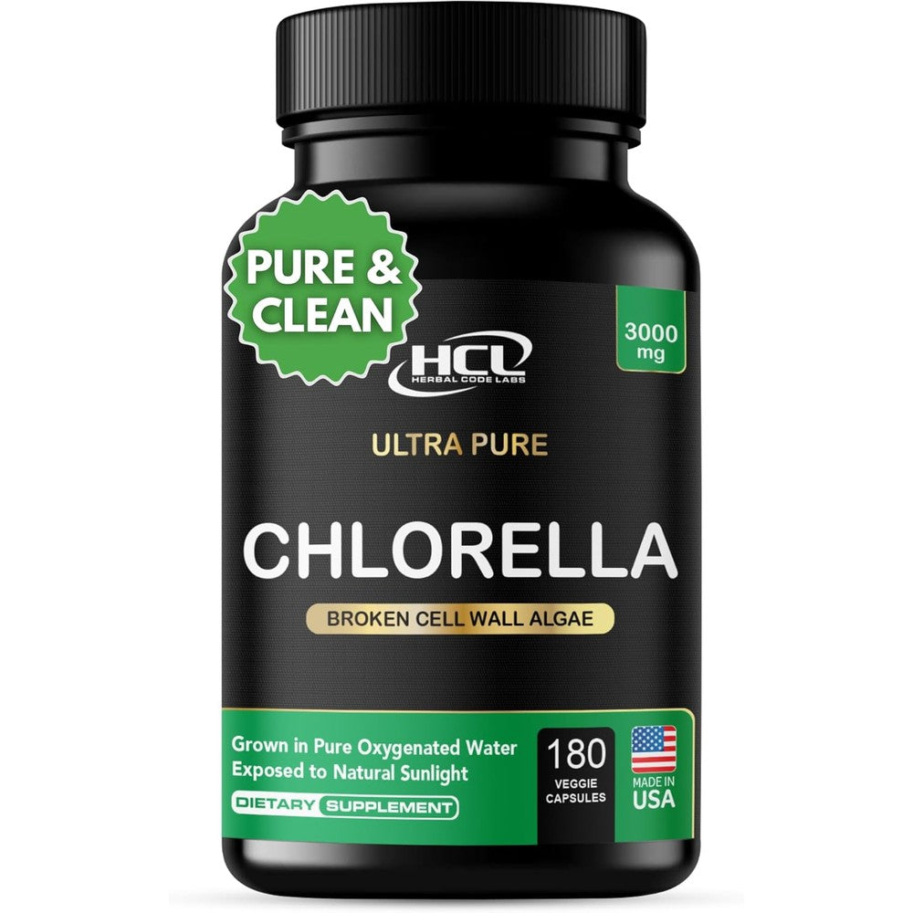 Herbal Code Labs Chlorella 3000mg capsules bottle front view
