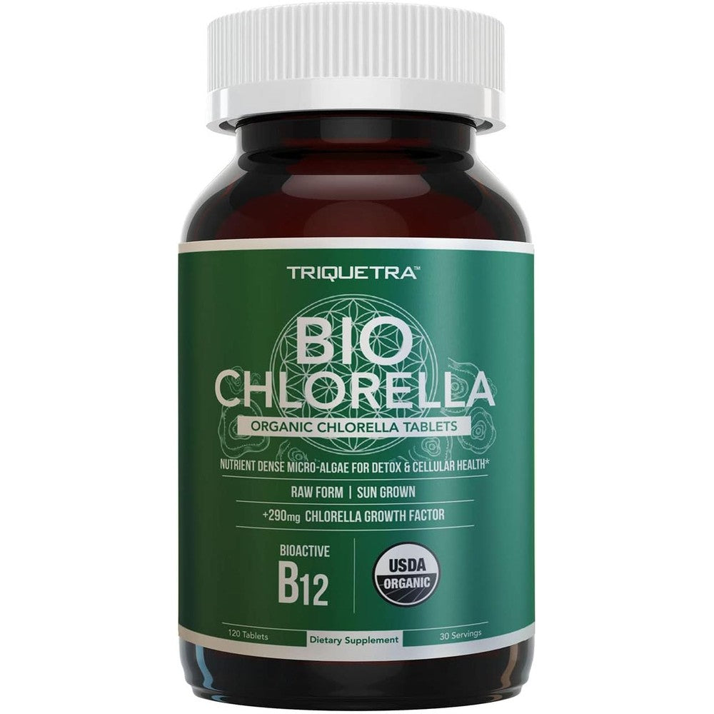 Triquetra Health Organic Chlorella broken cell wall tablets bottle front view