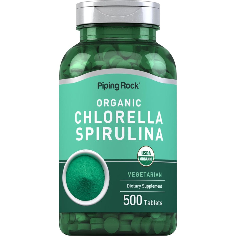 Piping Rock Organic Chlorella Spirulina 500 Tablets front view
