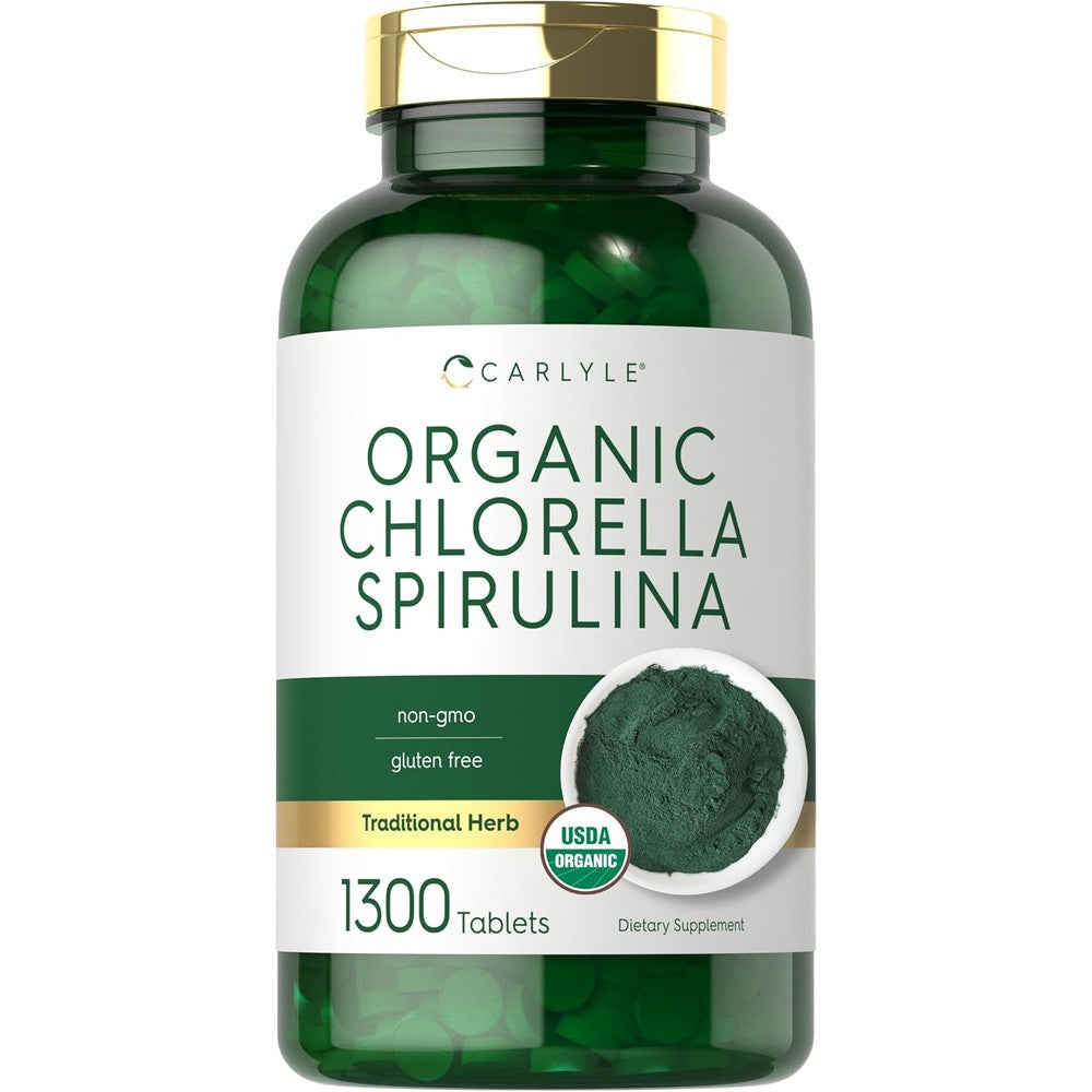 Carlyle Organic Chlorella Spirulina 1300 Tablets bottle front view