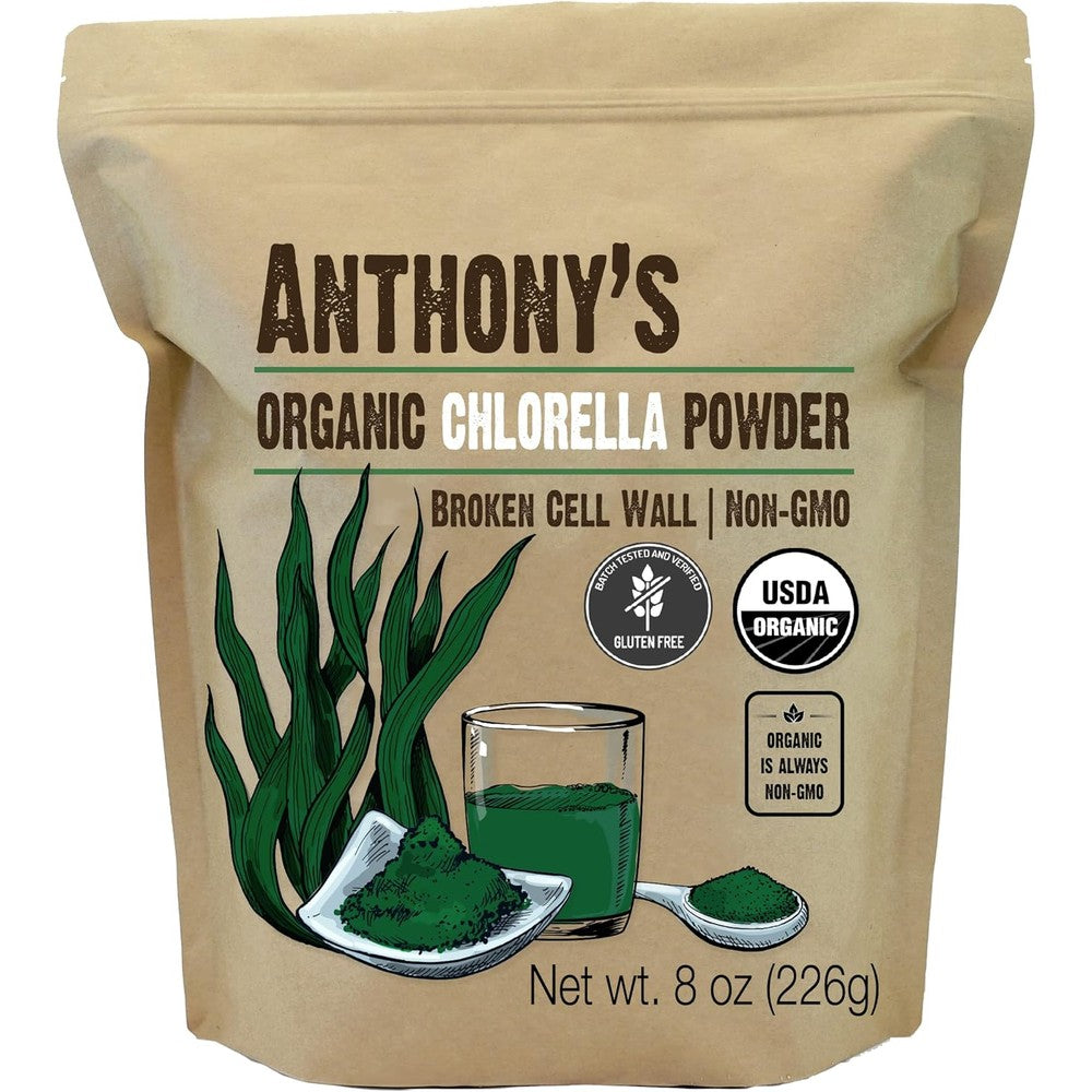 Anthony's Organic Chlorella Powder 8 Ounce front view
