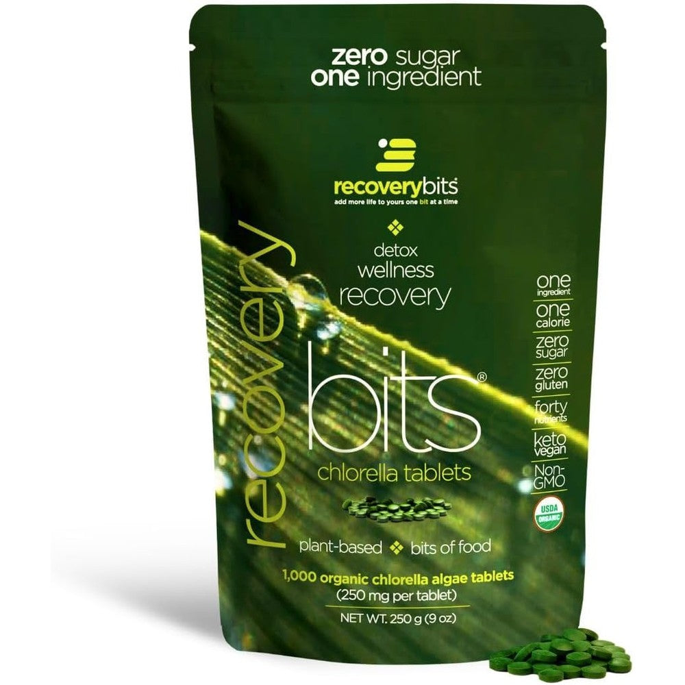 Energybits Recoverybits Organic Chlorella Tablets canister front view