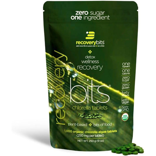 Energybits Recoverybits Organic Chlorella Tablets canister front view