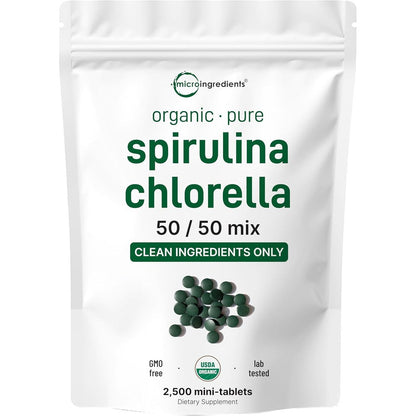 Micro Ingredients Organic Spirulina Chlorella Mini Tablets front view