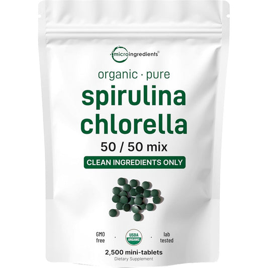 Micro Ingredients Organic Spirulina Chlorella Mini Tablets front view