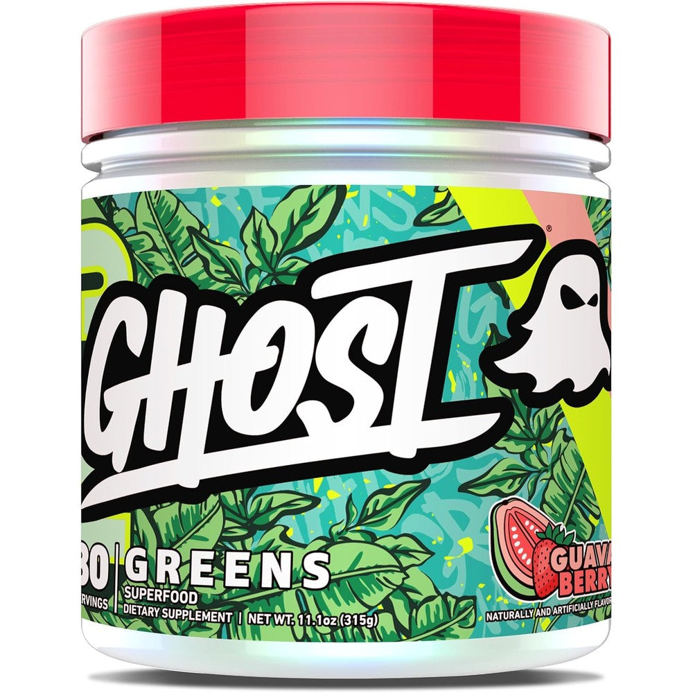 Ghost Greens Powder Guava Berry front view container premium daily superfood supplement