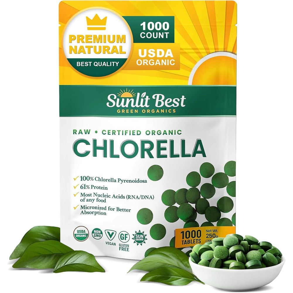 Sunlit Best Organic Premium Chlorella 1000 Tablets front view bottle