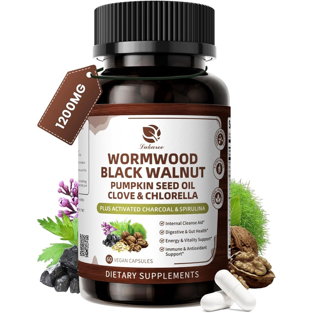 Lukaree Wormwood and Black Walnut Cleanse 1200mg front view