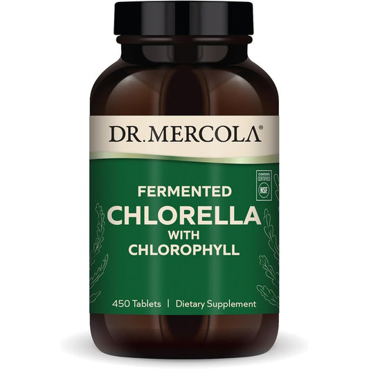 Dr. Mercola Fermented Chlorella 450 Tablets front view bottle