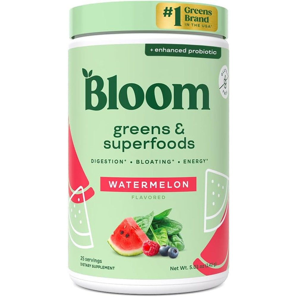 Bloom Nutrition Superfood Greens Powder Watermelon 25 Servings front view