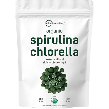 Micro Ingredients Organic Spirulina Chlorella tablets front view pouch