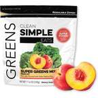 Clean Simple Eats Super Greens Peachy Greens powder tub front view