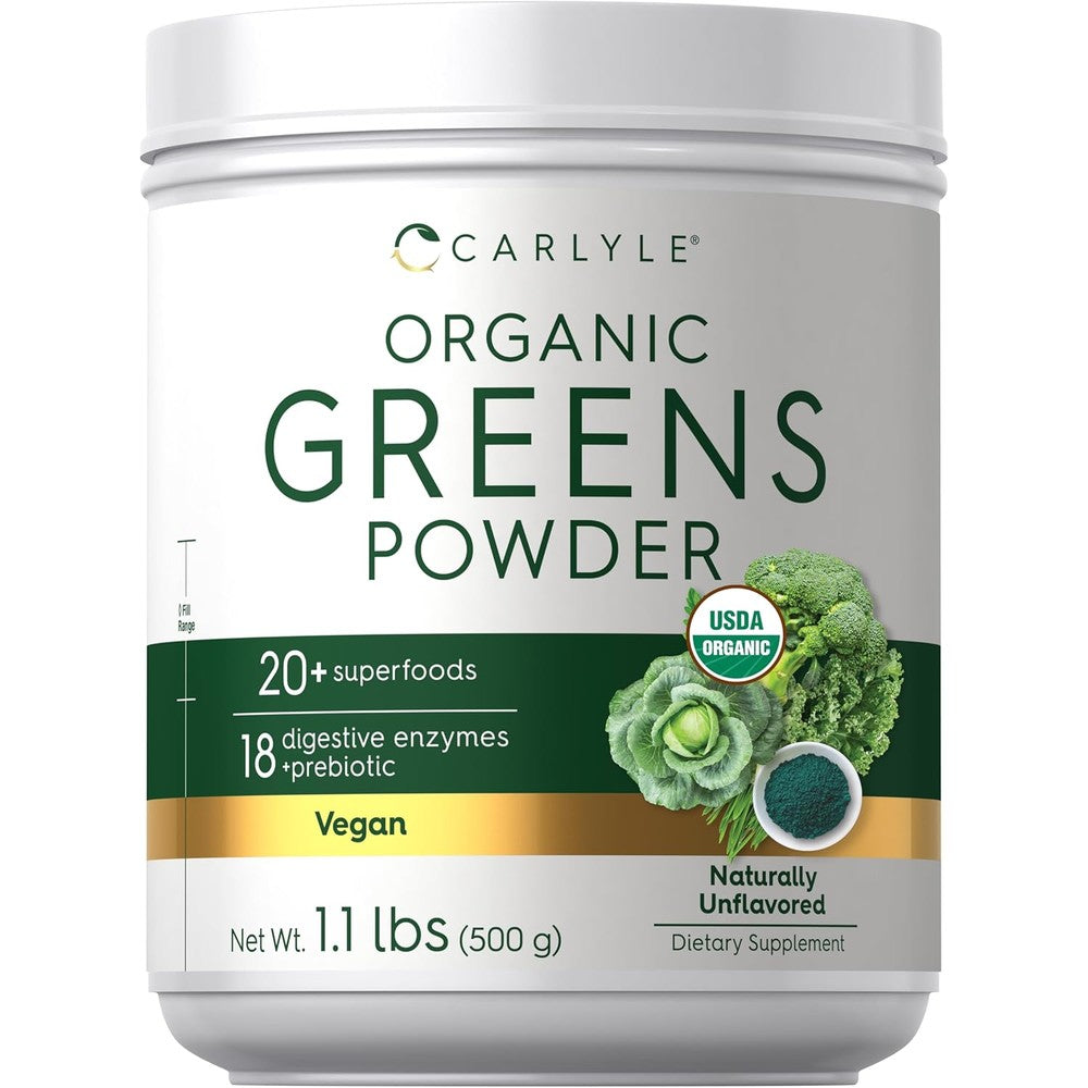 Carlyle Organic Greens Powder 17.6 Ounce front view