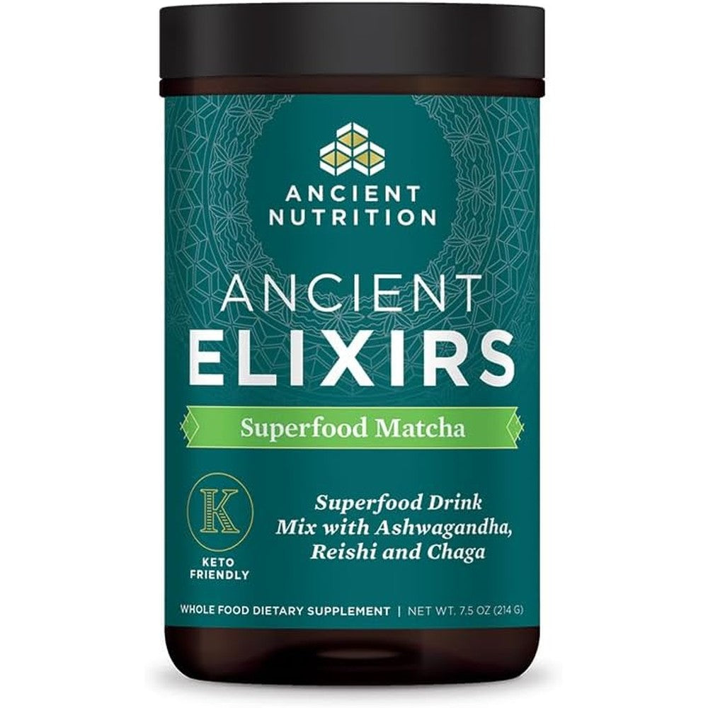 Ancient Nutrition Matcha Green Tea Powder with Ashwagandha tub front view