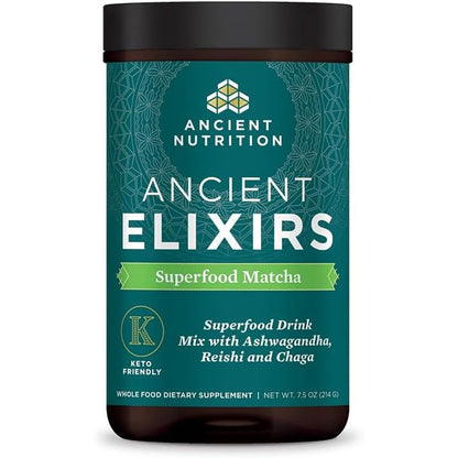 Ancient Nutrition Matcha Green Tea Powder with Ashwagandha tub front view