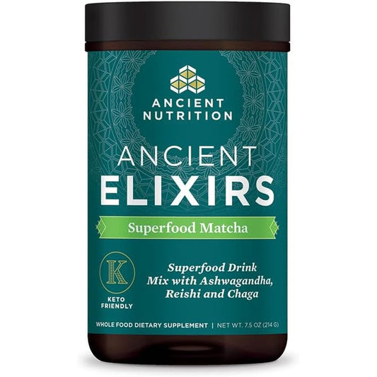 Ancient Nutrition Matcha Green Tea Powder with Ashwagandha tub front view