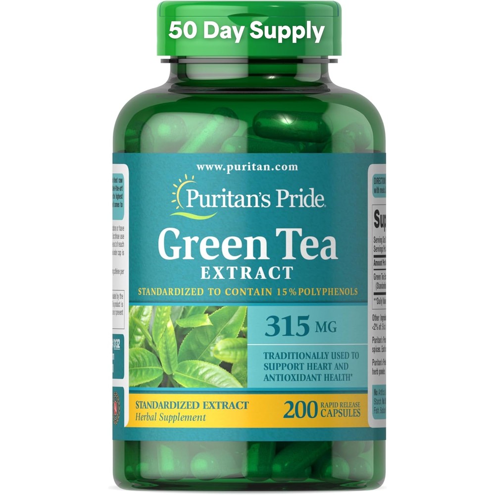 Puritan's Pride Green Tea Standardized Extract 200 capsules front view