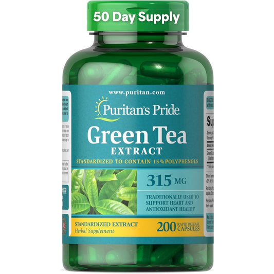 Puritan's Pride Green Tea Standardized Extract 200 capsules front view