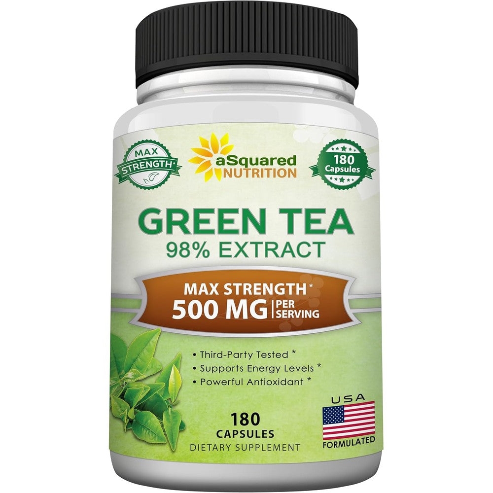 ASquared Nutrition Green Tea Extract 500mg 180 Capsules front label