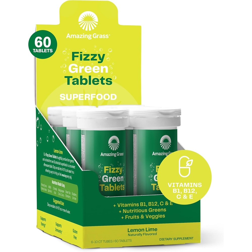 Amazing Grass Green Superfood Effervescent Tablets Lemon Lime front view