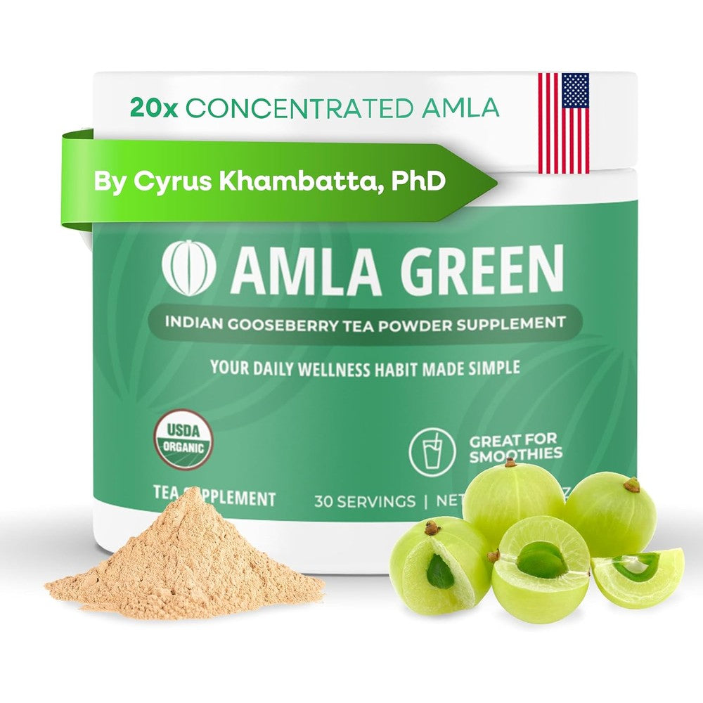 Amla Green Tea Superfood Supplement 20x powder jar front view
