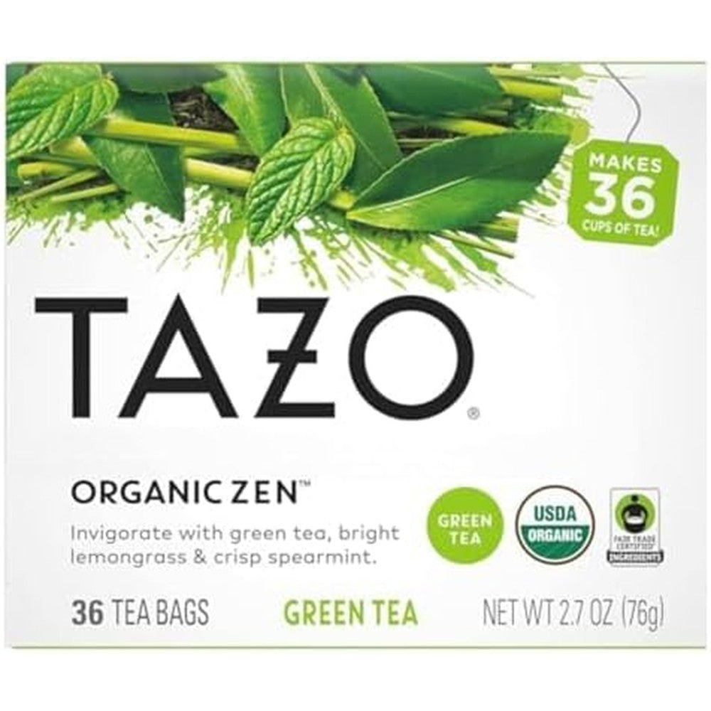 Tazo Organic Zen Green Tea 36 count box front view