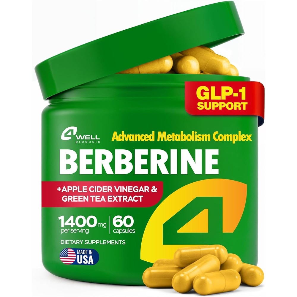 4Well Berberine HCL Green Tea Apple Cider Vinegar bottle front view