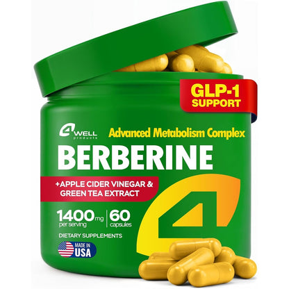 4Well Berberine HCL Green Tea Apple Cider Vinegar bottle front view