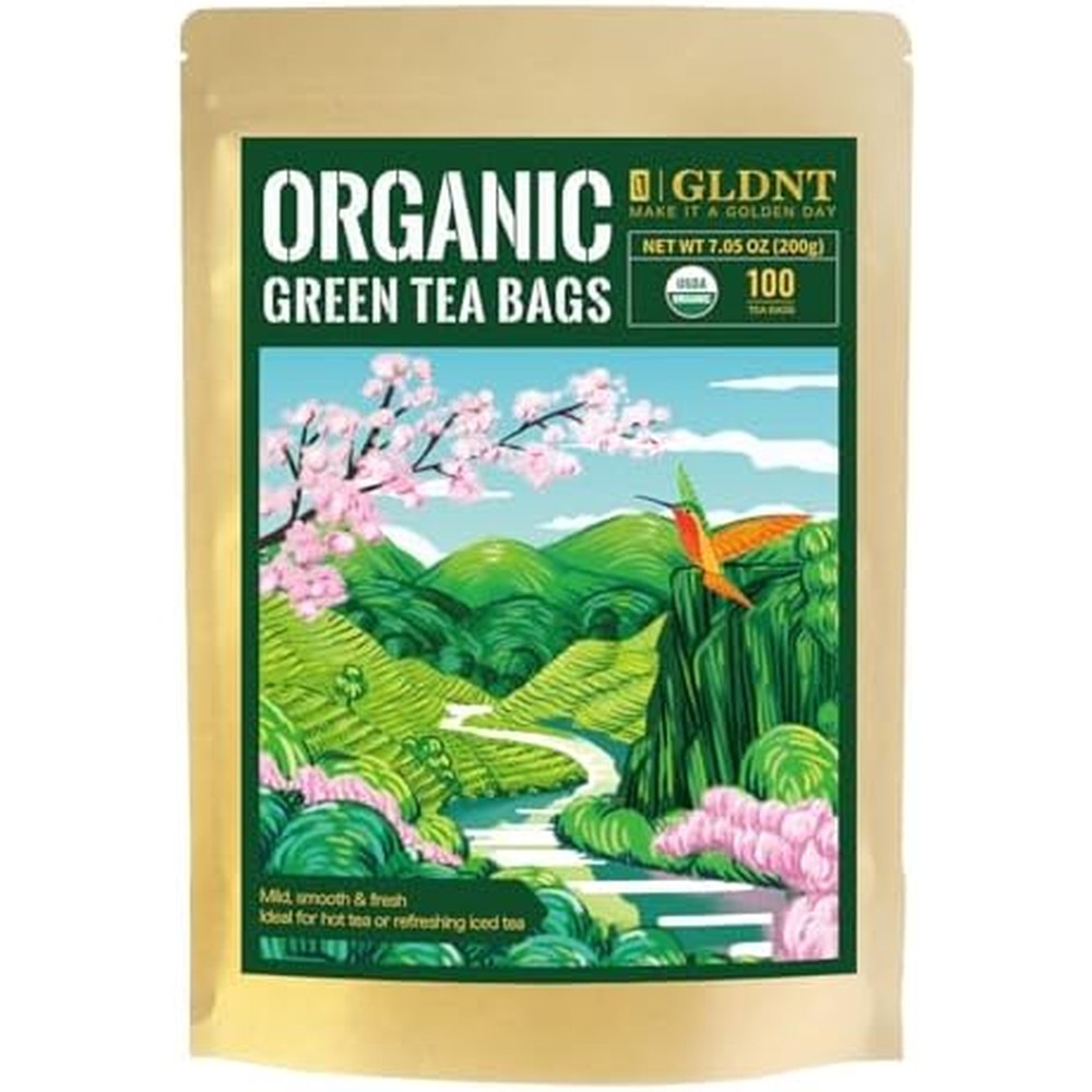 GLDNT Premium Organic Green Tea Bags front view for super antioxidant support