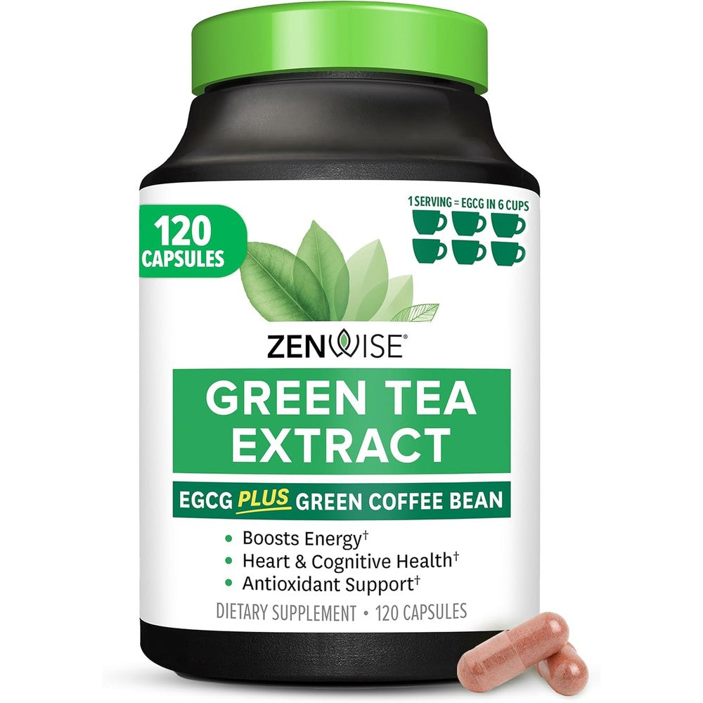 Zenwise Health Green Tea Extract 120 veggie capsules front bottle view