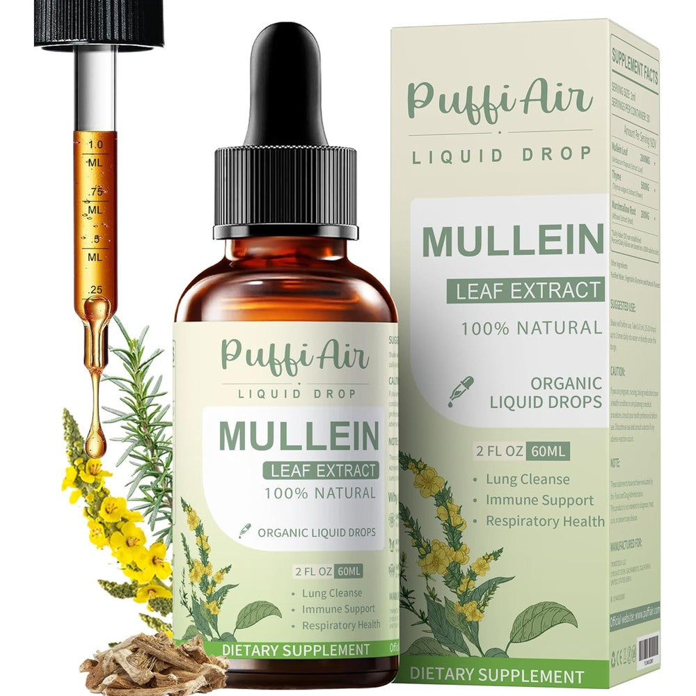 Puffiair Mullein Thyme and Marshmallow Root liquid drops front view