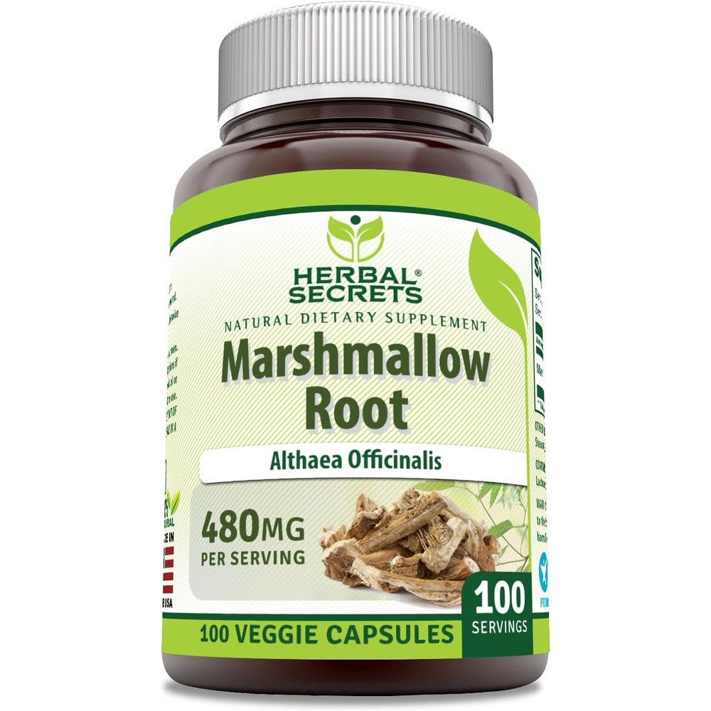 Herbal Secrets Marshmallow Root Extract 480mg 100 Veggie Capsules front view