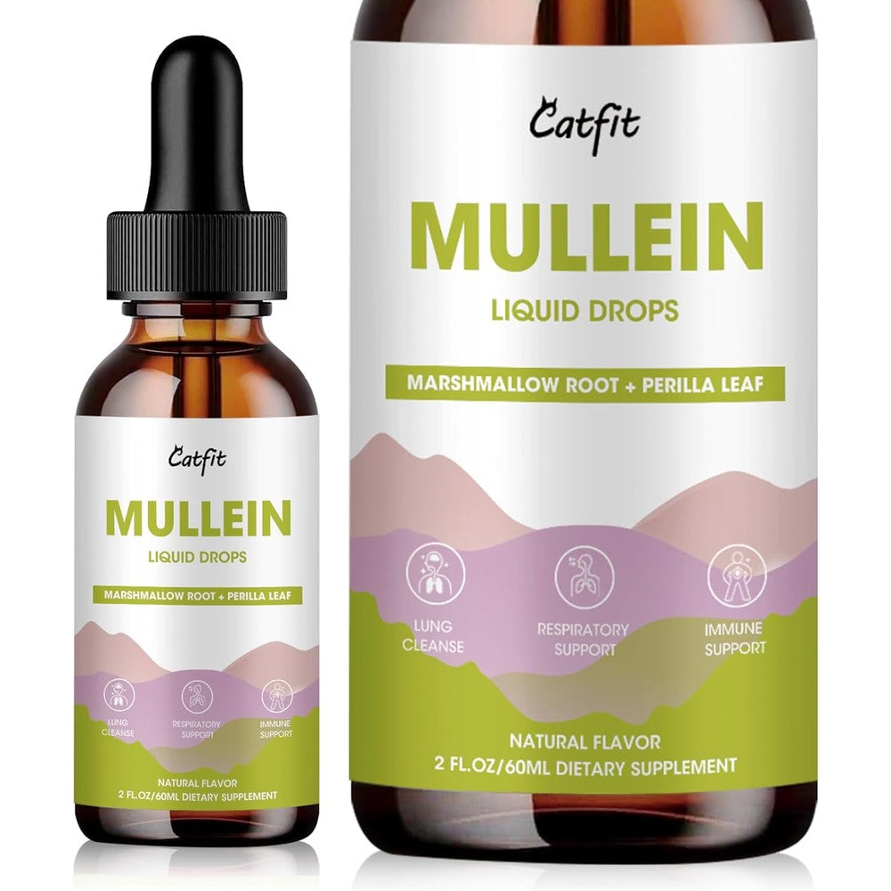 Catfit Mullein Leaf and Marshmallow Root drops bottle front view for respiratory support