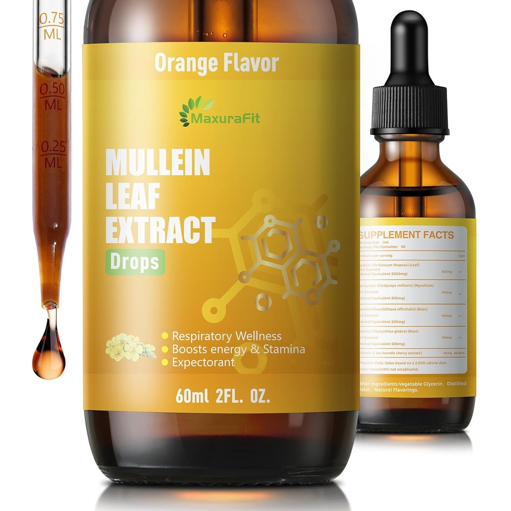 MaxuraFit Mullein Drops Lungs Liquid 2 Fluid Ounces front view