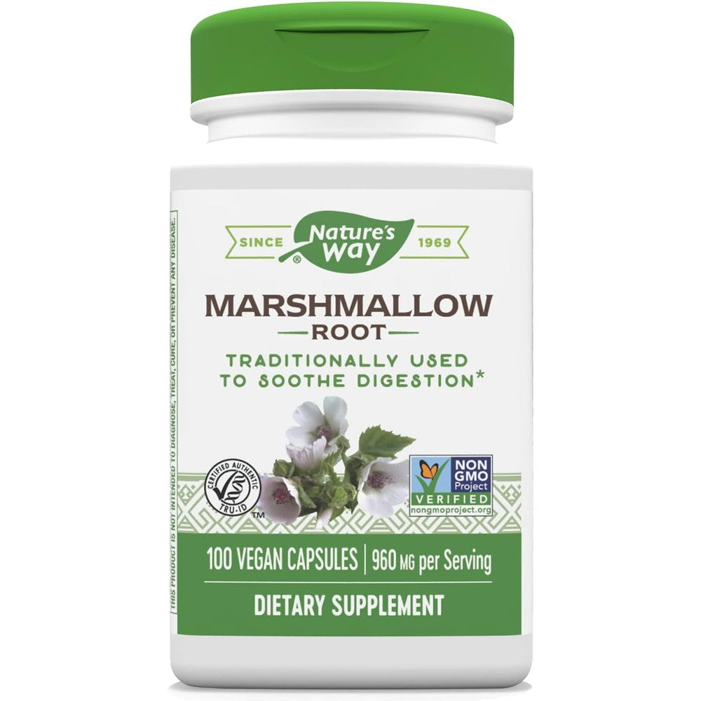 Nature's Way Marshmallow Root 100 Capsules bottle front view herbal supplement