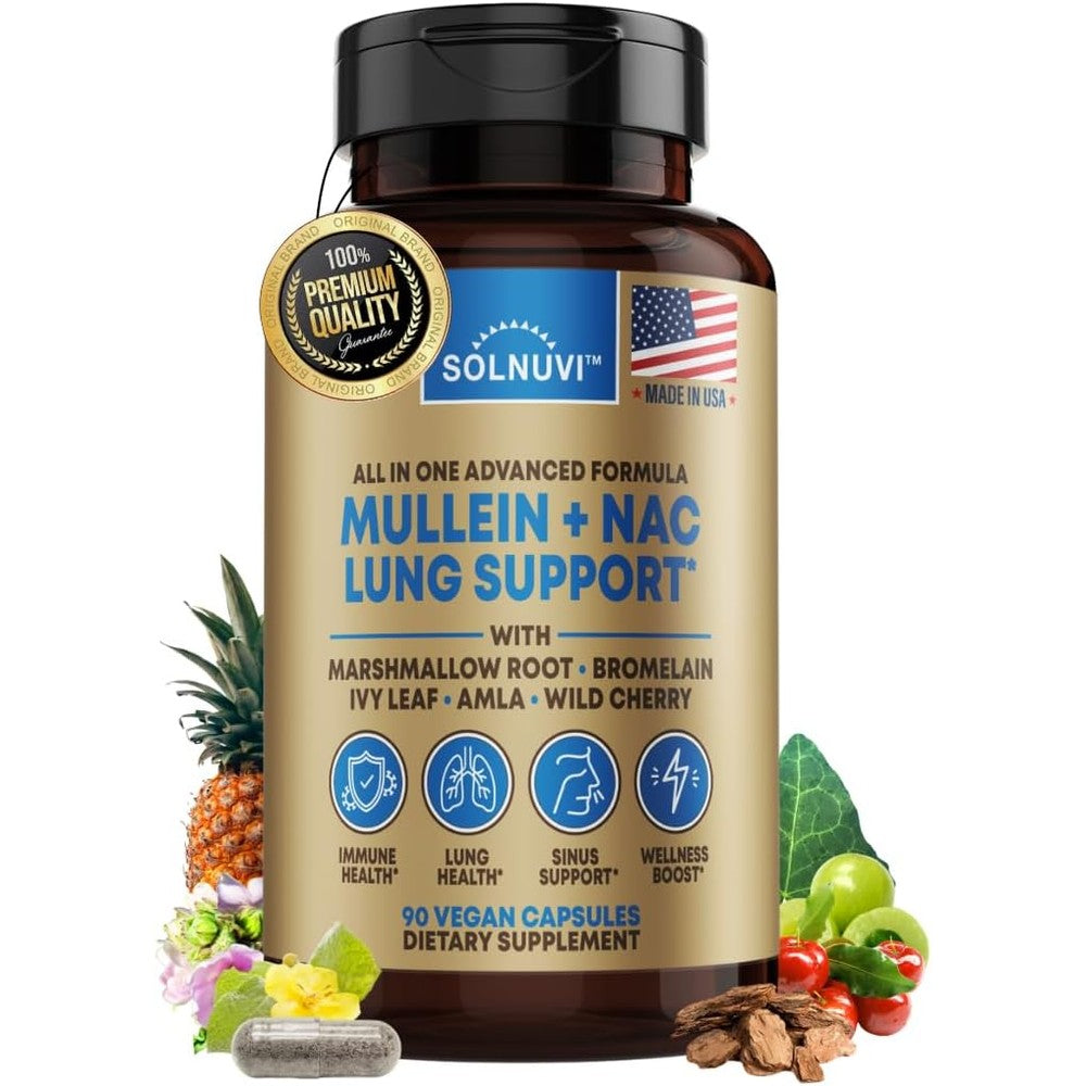 Solnuvi Mullein Leaf Extract and NAC Lung Detox front bottle view